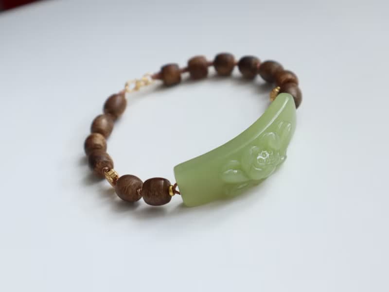 新疆黃口料和田玉手鏈花開富貴手牌手鏈料子細潤脂粉厚生日禮物