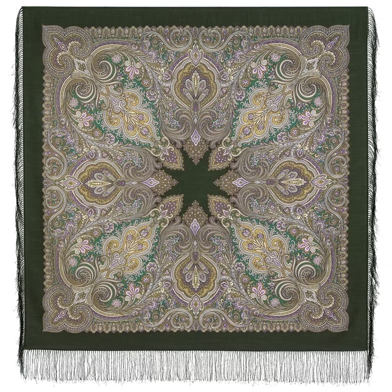 Pavlovo Posad Russian Shawl 100% Wool Scarf 125x125 cm Wrap Silk Fringe 715-9
