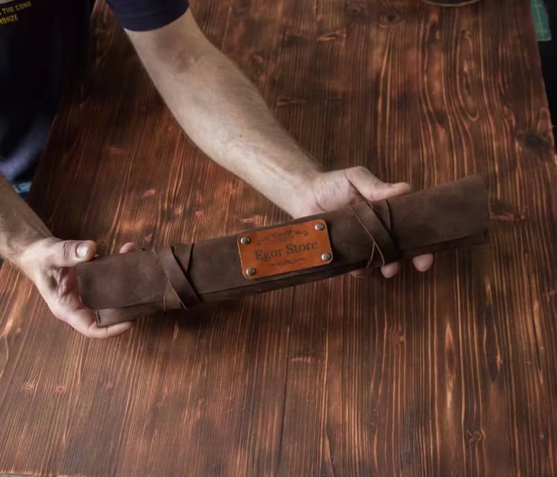 Personalized leather roll for 2 knives, leather knife roll, leather knife sheath