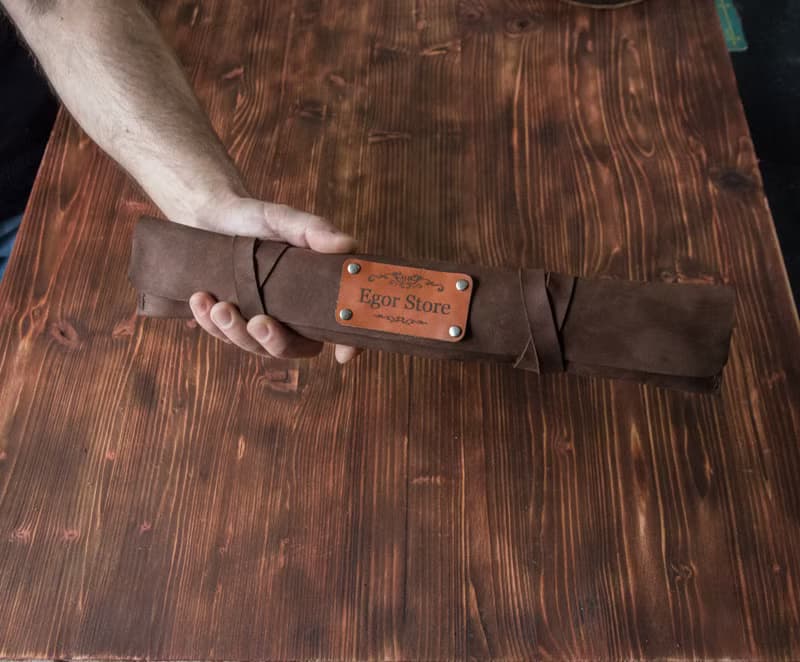 Personalized leather roll for 2 knives, leather knife roll, leather knife sheath