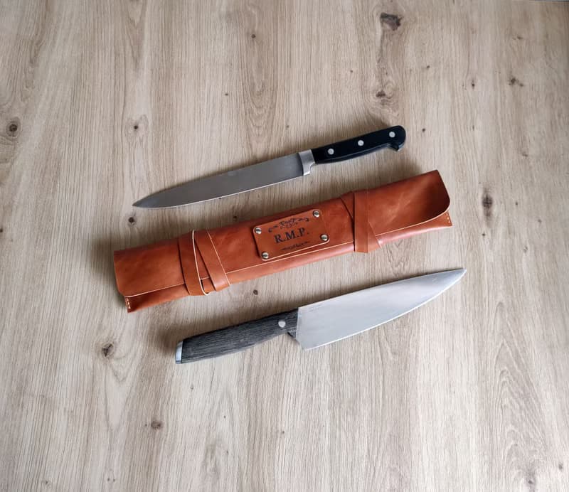 Personalized leather roll for 2 knives, leather knife roll, leather knife sheath