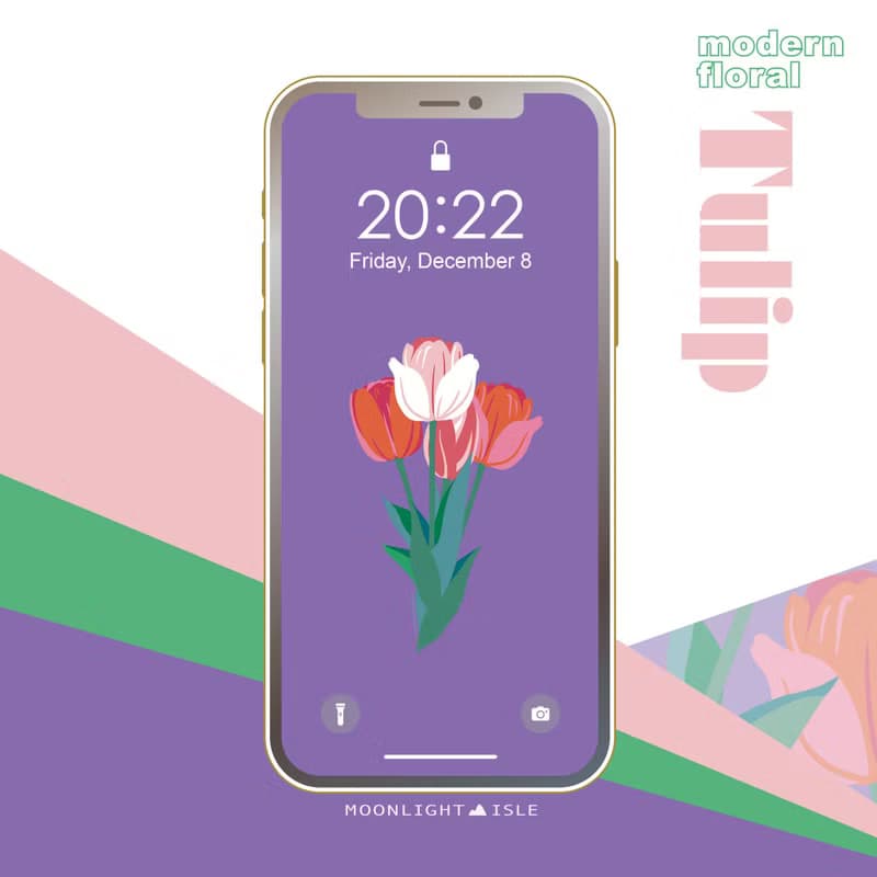 【數位】湖畔少女-鬱金香3 羅蘭紫 |繽紛可愛花束手機桌布組| 立即下載