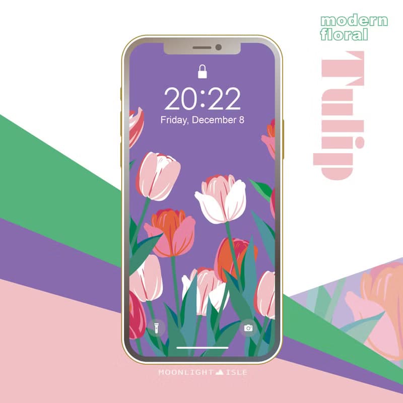 【數位】湖畔少女-鬱金香3 羅蘭紫 |繽紛可愛花束手機桌布組| 立即下載