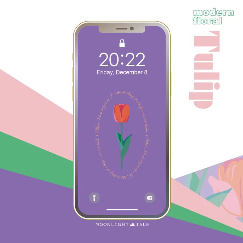 【數位】湖畔少女-鬱金香3 羅蘭紫 |繽紛可愛花束手機桌布組| 立即下載