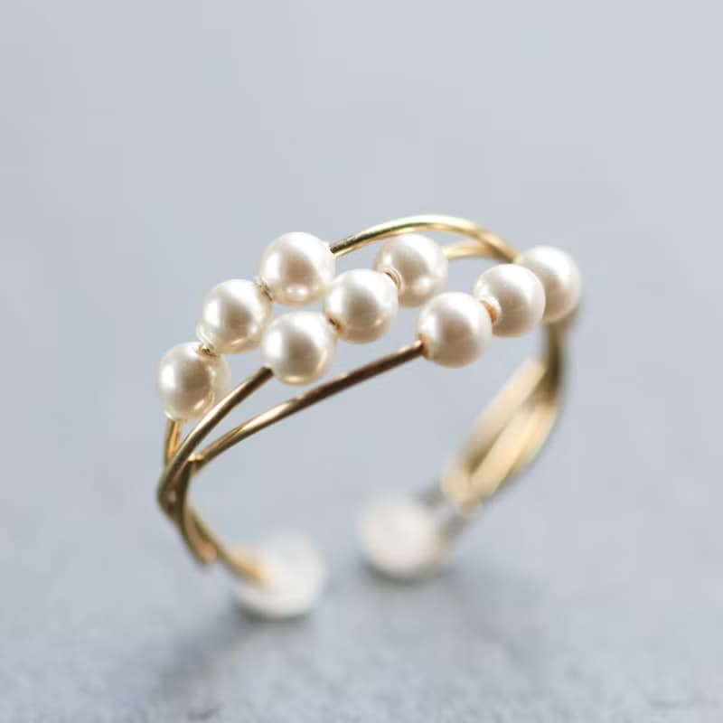 2Way Ring & Ear cuff Handmade 14kgf  Three Strands Swarovski Pearl【gift box】