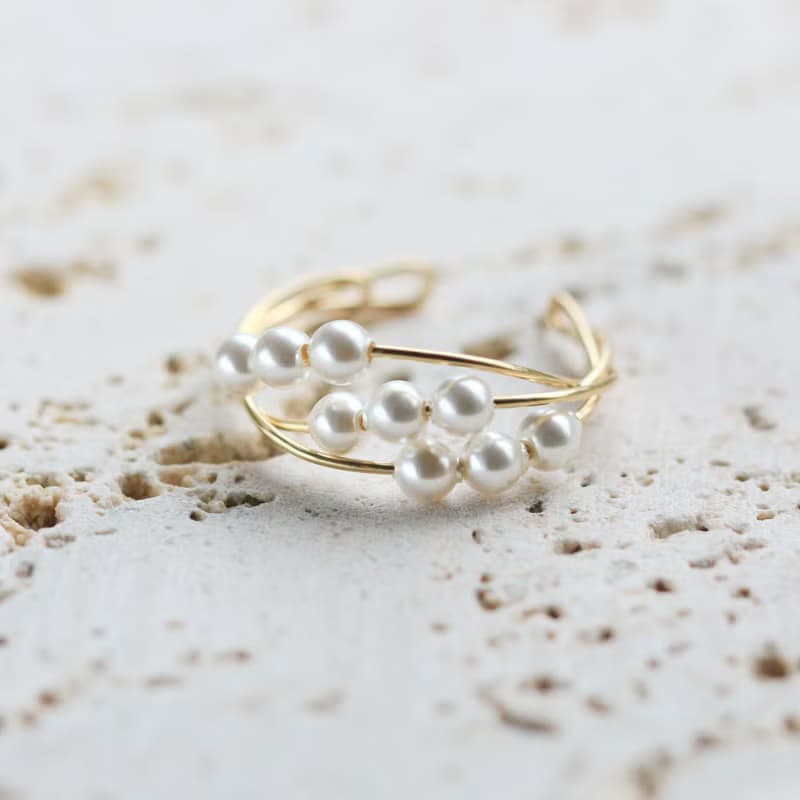 2Way Ring & Ear cuff Handmade 14kgf  Three Strands Swarovski Pearl【gift box】