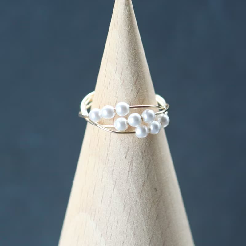 2Way Ring & Ear cuff Handmade 14kgf  Three Strands Swarovski Pearl【gift box】