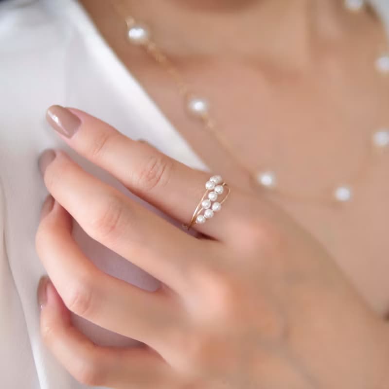 2Way Ring & Ear cuff Handmade 14kgf  Three Strands Swarovski Pearl【gift box】