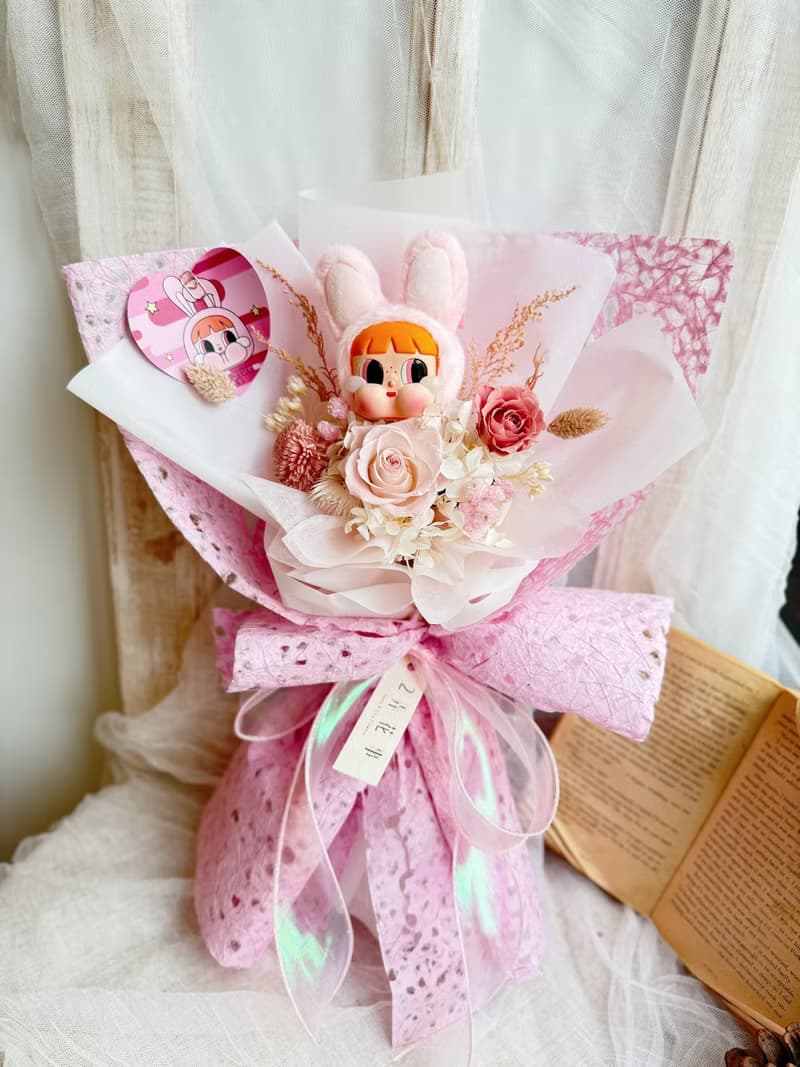 現貨哭娃Crybaby花兔兔永生花花束 情人節花束 生日花束