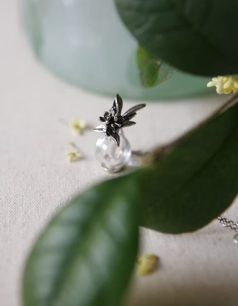 純銀桂花鍊香墜子 項鍊 吊墜 玻璃瓶可裝精油香氛