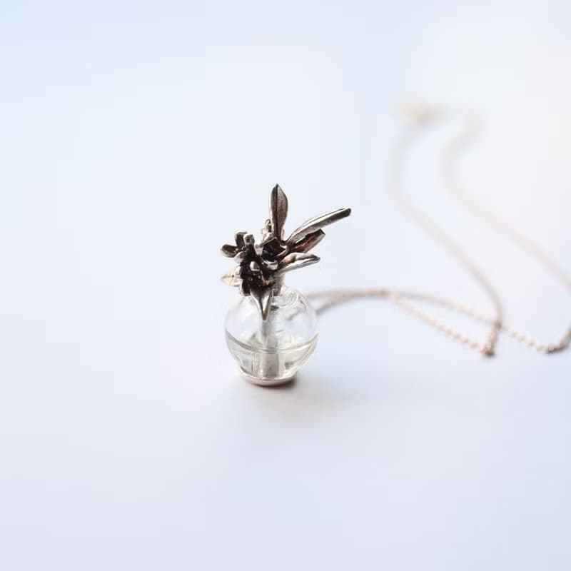 純銀桂花鍊香墜子 項鍊 吊墜 玻璃瓶可裝精油香氛