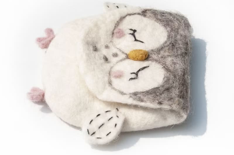 羊毛氈化妝袋/羊毛氈收納袋/零錢包/悠遊卡套/羊毛氈錢包-貓頭鷹