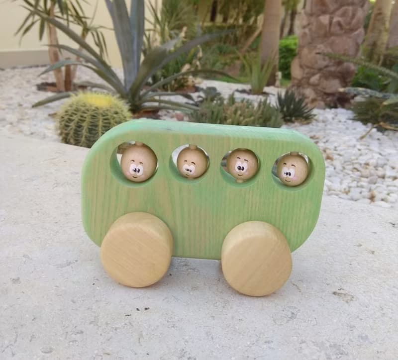綠色木製巴士推車玩具木製玩具車兒童聖誕禮物