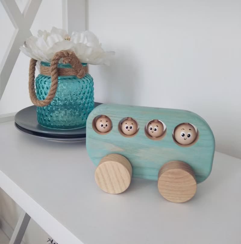 綠色木製巴士推車玩具木製玩具車兒童聖誕禮物