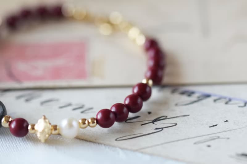 如雲。珠砂 烏雞種翡翠 淡水珍珠 14KGP 天然石水晶 手鍊