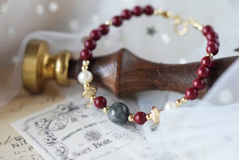 如雲。珠砂 烏雞種翡翠 淡水珍珠 14KGP 天然石水晶 手鍊