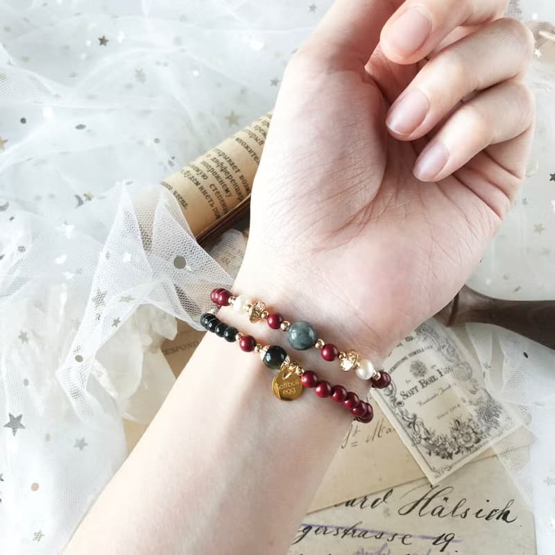 如雲。珠砂 烏雞種翡翠 淡水珍珠 14KGP 天然石水晶 手鍊