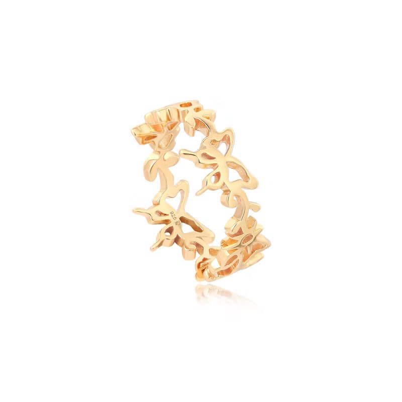 抽象蝴蝶純銀鍍18K金戒指 Abstract Butterflies Lace Ring