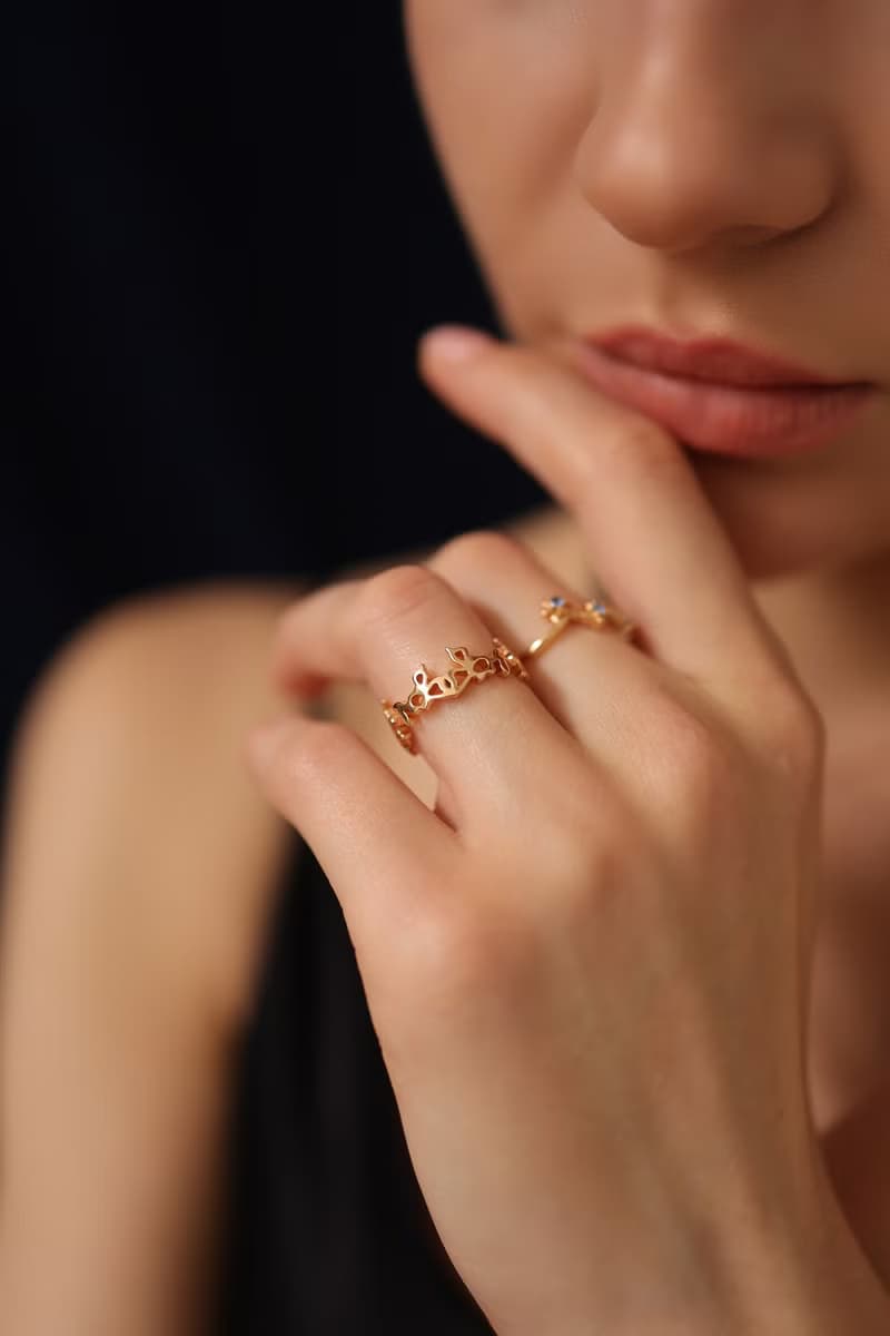 抽象蝴蝶純銀鍍18K金戒指 Abstract Butterflies Lace Ring