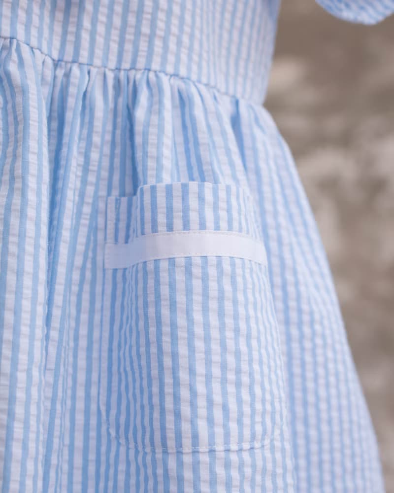 女童藍色條紋水手服領手作洋裝姐弟裝