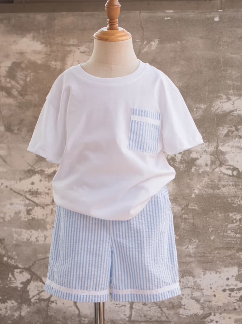 女童藍色條紋水手服領手作洋裝姐弟裝