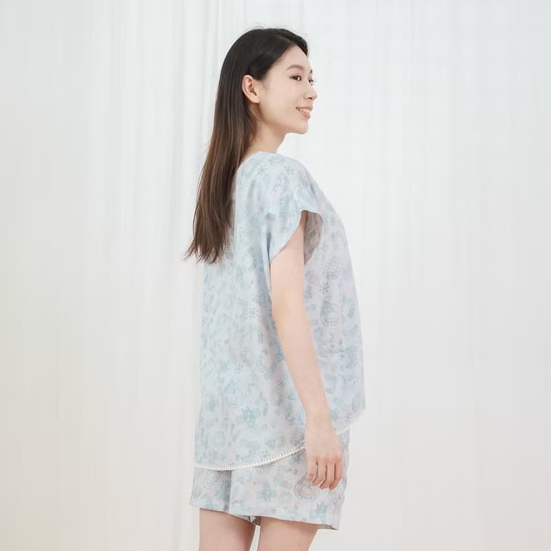 奇幻森林寬版落肩居家服-UMORFIL莫代爾天絲-灰藍