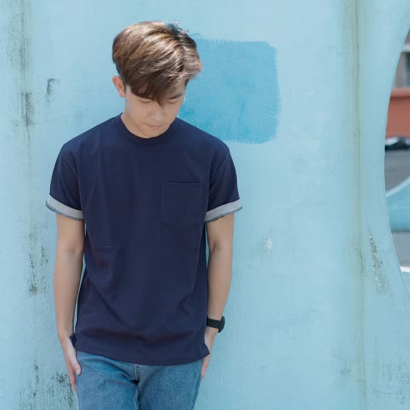 夏日寬版口袋T 中性T恤 /簡約款式/純棉材質/藍染/素T/情侶/禮物