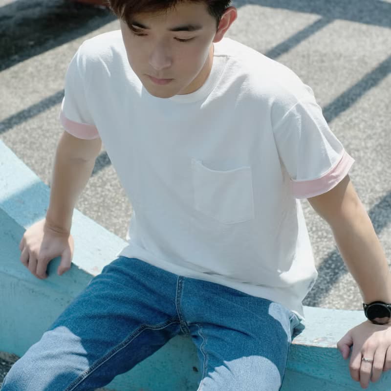 夏日寬版口袋T 中性T恤 /簡約款式/純棉材質/藍染/素T/情侶/禮物