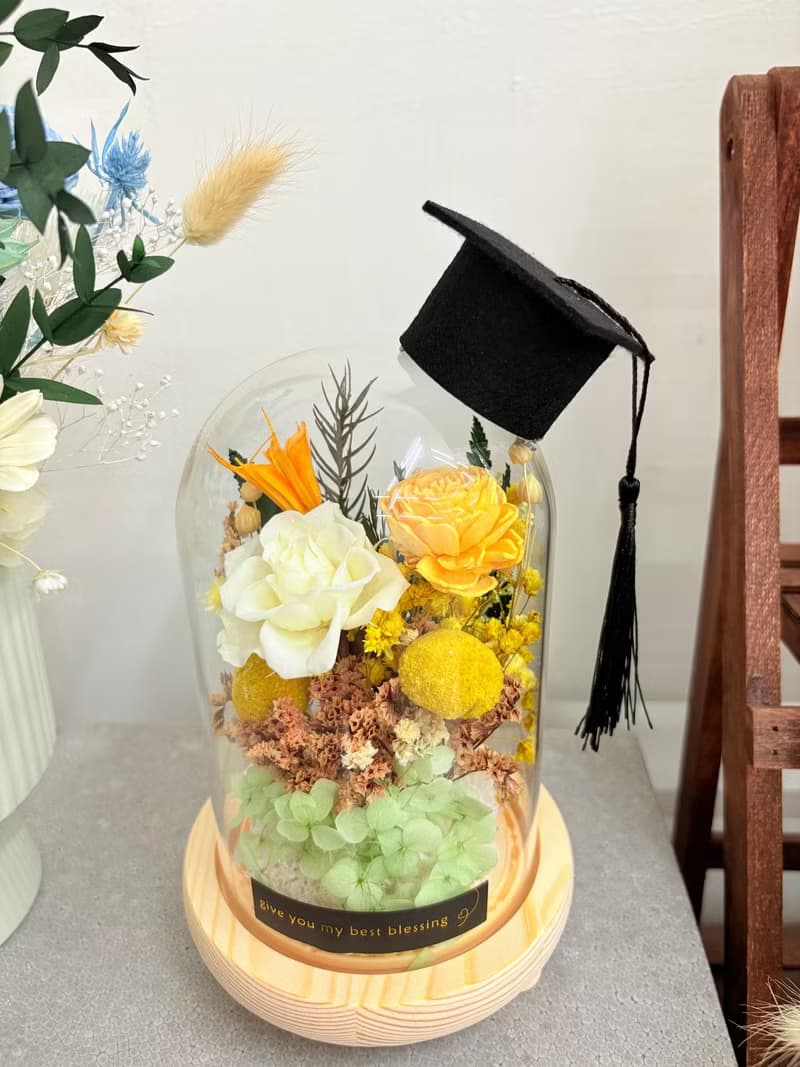 永生玫瑰小玻璃罩盅 永生玫瑰  畢業禮物