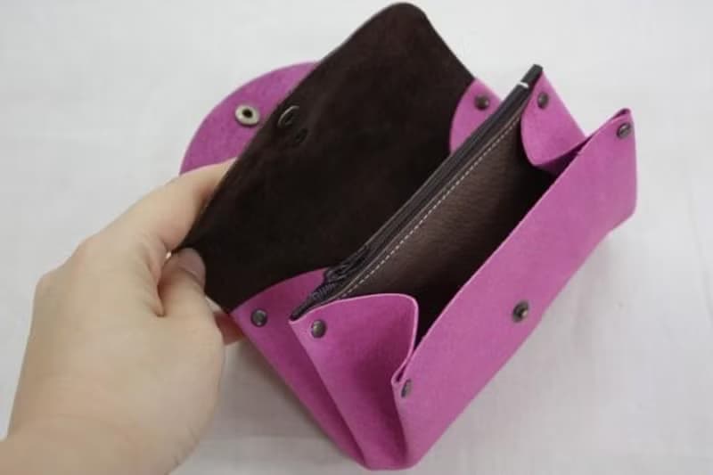 ピッグスキンの小さなお財布　ピンク×チョコ