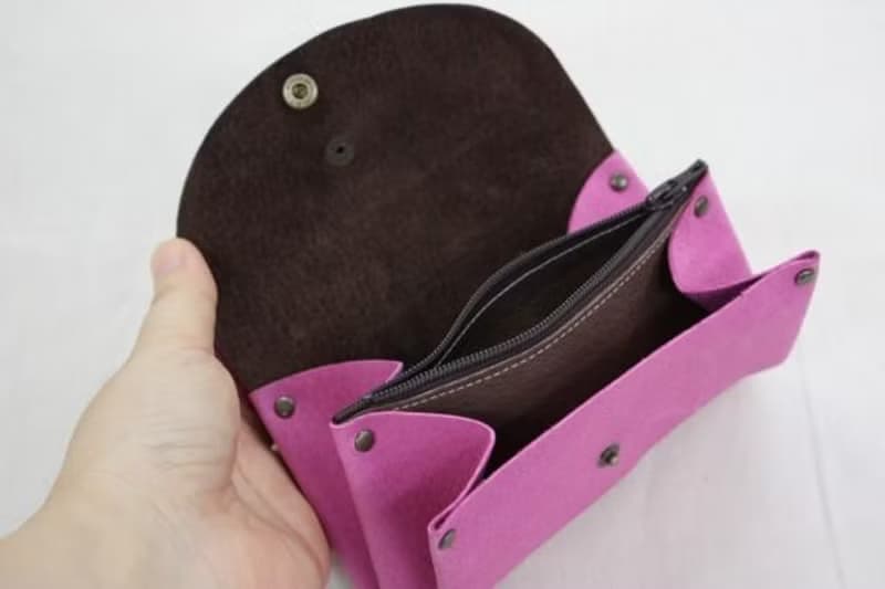 ピッグスキンの小さなお財布　ピンク×チョコ