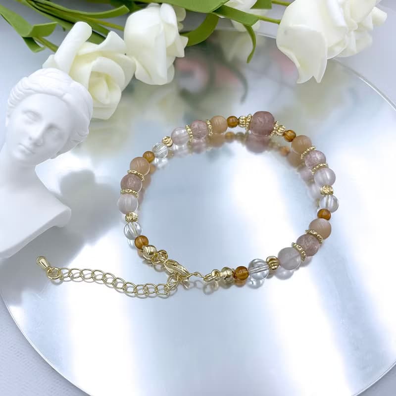 戀人花環 / 草莓晶 橙月光 橙石榴 白水晶 粉晶 水晶手鍊