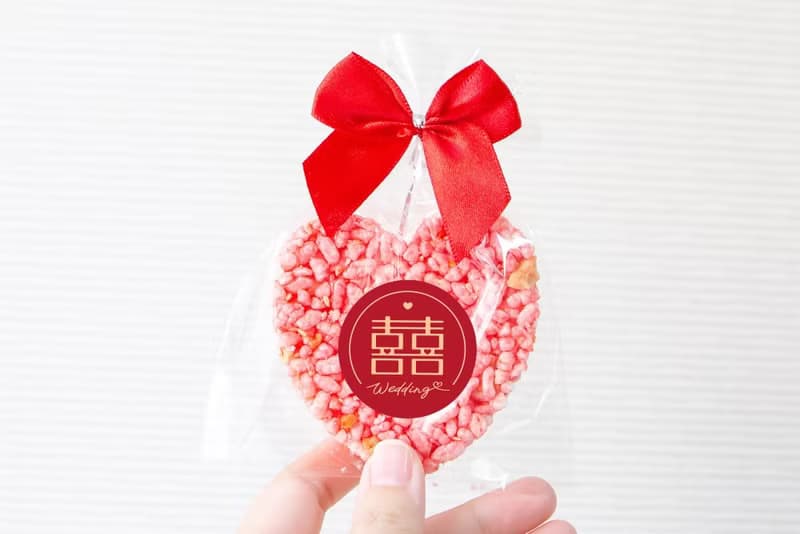 婚禮小物 設計風囍字 精巧單包裝 心型米香 (2口味可挑) 素食可