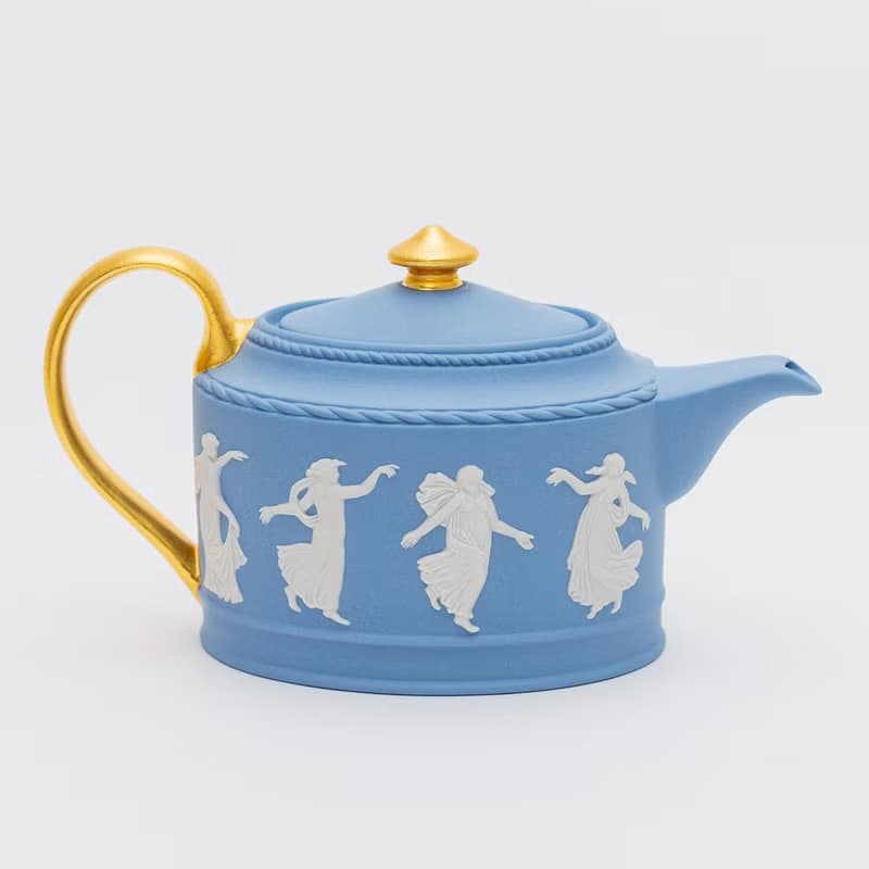 英國製 Wedgwood 手工浮雕 翩然起舞女神 鑲金經典陶瓷小壺