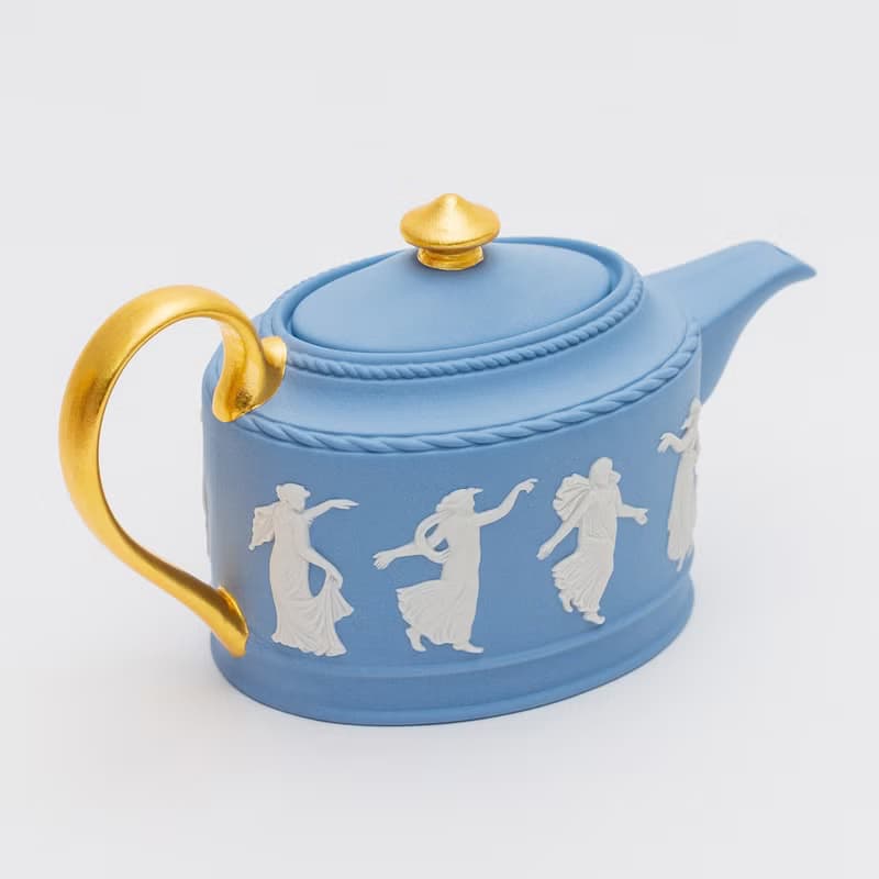 英國製 Wedgwood 手工浮雕 翩然起舞女神 鑲金經典陶瓷小壺
