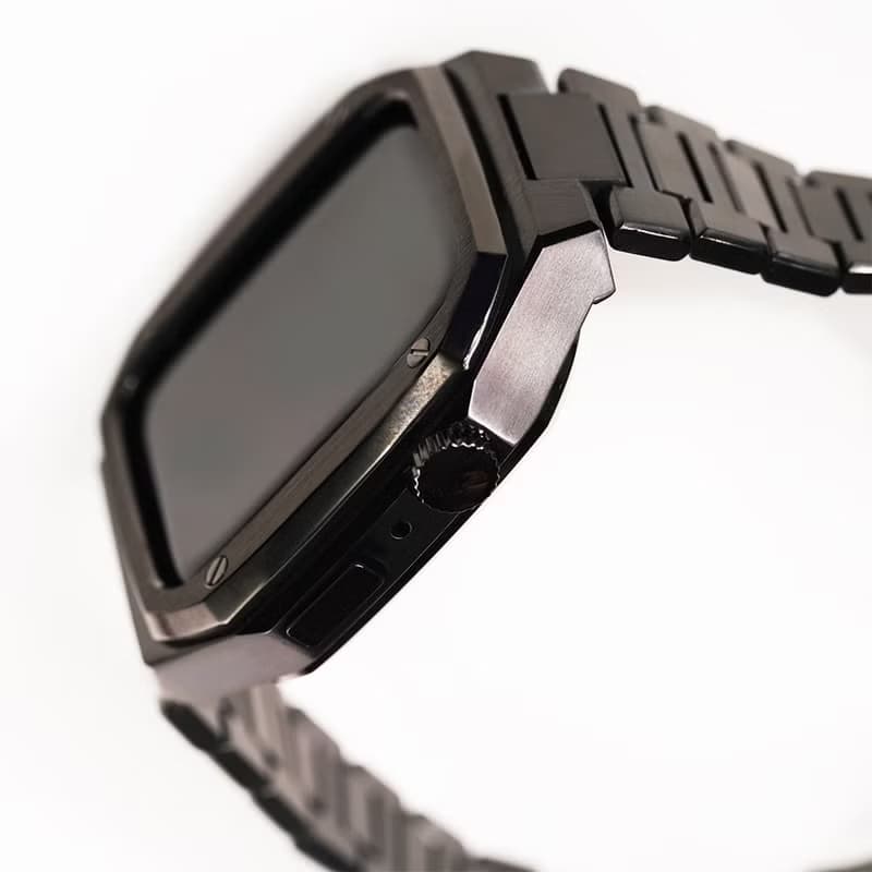 Apple watch - 細緻打磨不鏽鋼保護殼x錶帶套組 - 黑殼 蘋果錶帶
