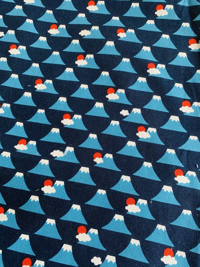 原創手工縫製托特側肩包帆布包 和風富士山圖案 可側背手挽