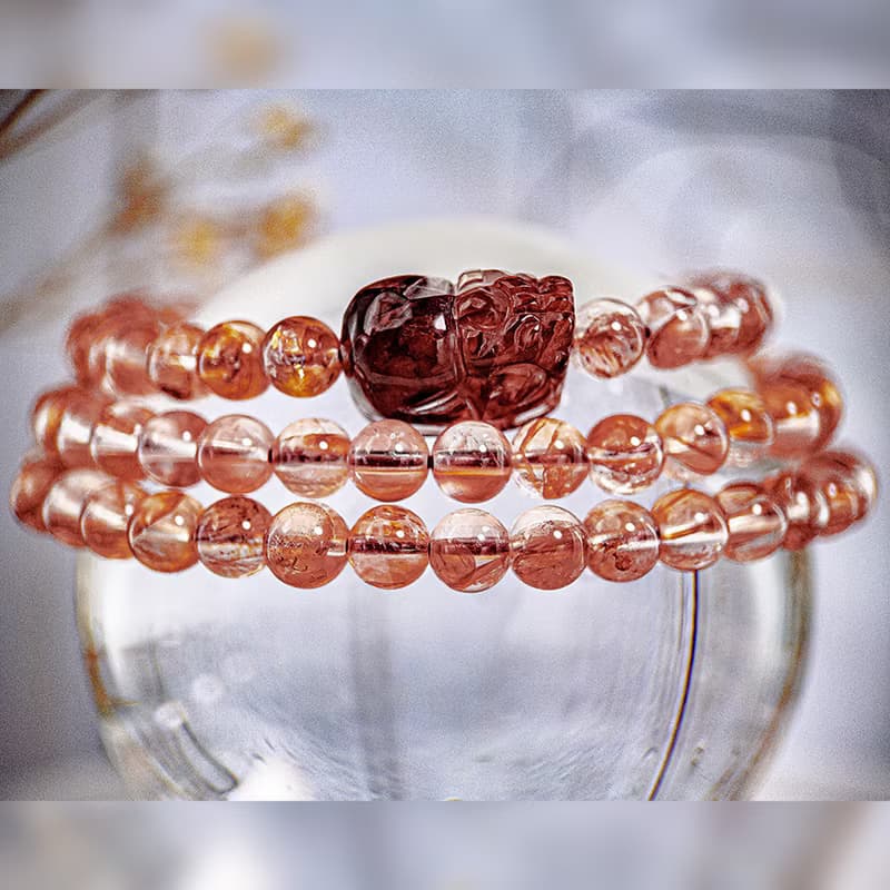 【高品 紅膠花貔貅】收藏級水晶貔貅三圈手鍊|一物ㄧ拍