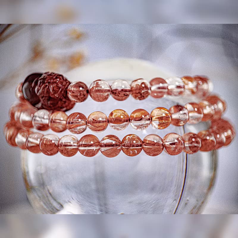 【高品 紅膠花貔貅】收藏級水晶貔貅三圈手鍊|一物ㄧ拍