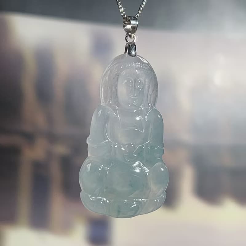 冰種翡翠觀音菩薩項鍊 14K金墜頭 | 天然緬甸玉翡翠A貨 | 送禮