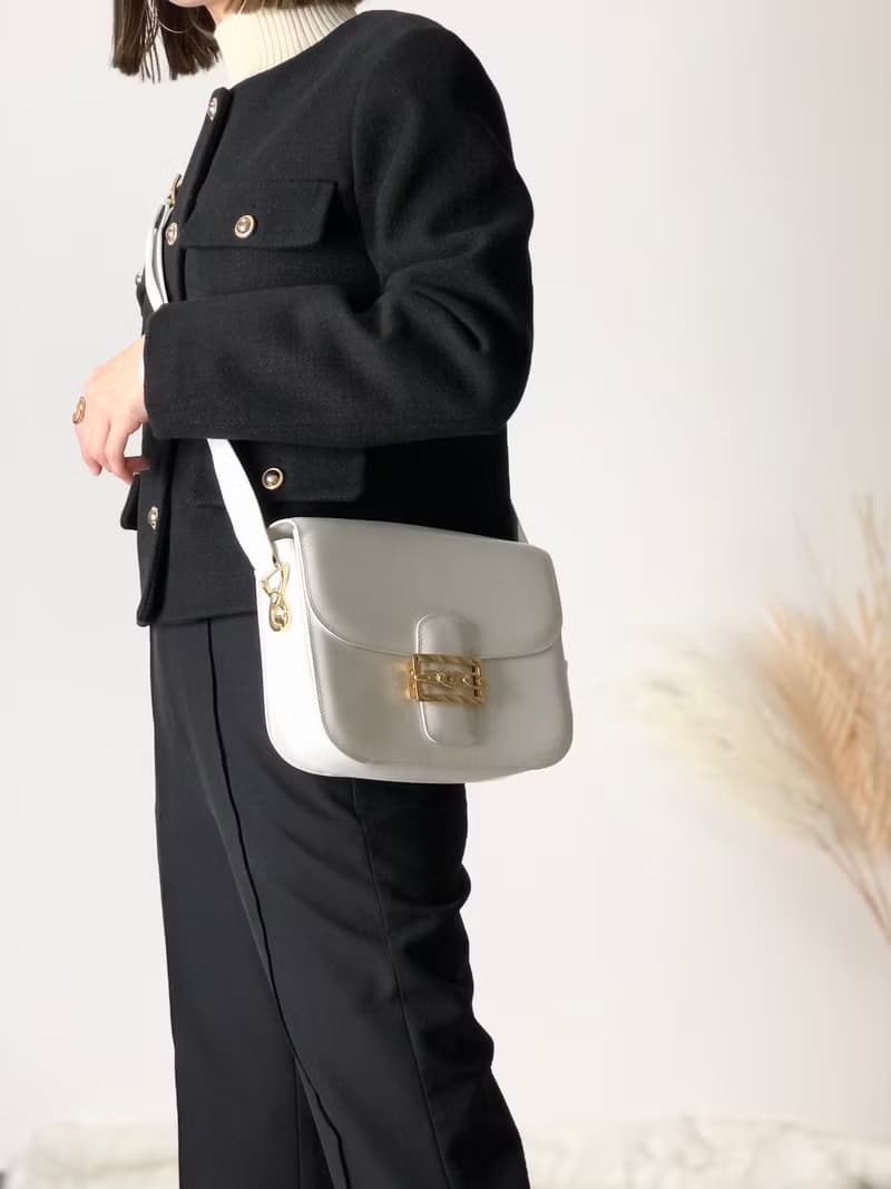 【 日本直送　名牌中古包 】CELINE セリーヌ ホースビット レザー クロスボディ ショルダーバッグ ホワイト vintage tkdtk2