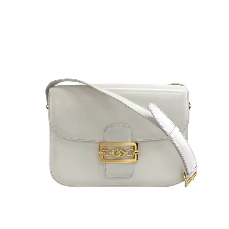 【 日本直送　名牌中古包 】CELINE セリーヌ ホースビット レザー クロスボディ ショルダーバッグ ホワイト vintage tkdtk2