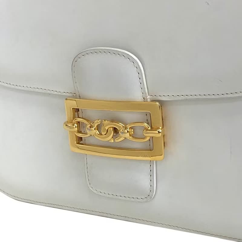 【 日本直送　名牌中古包 】CELINE セリーヌ ホースビット レザー クロスボディ ショルダーバッグ ホワイト vintage tkdtk2