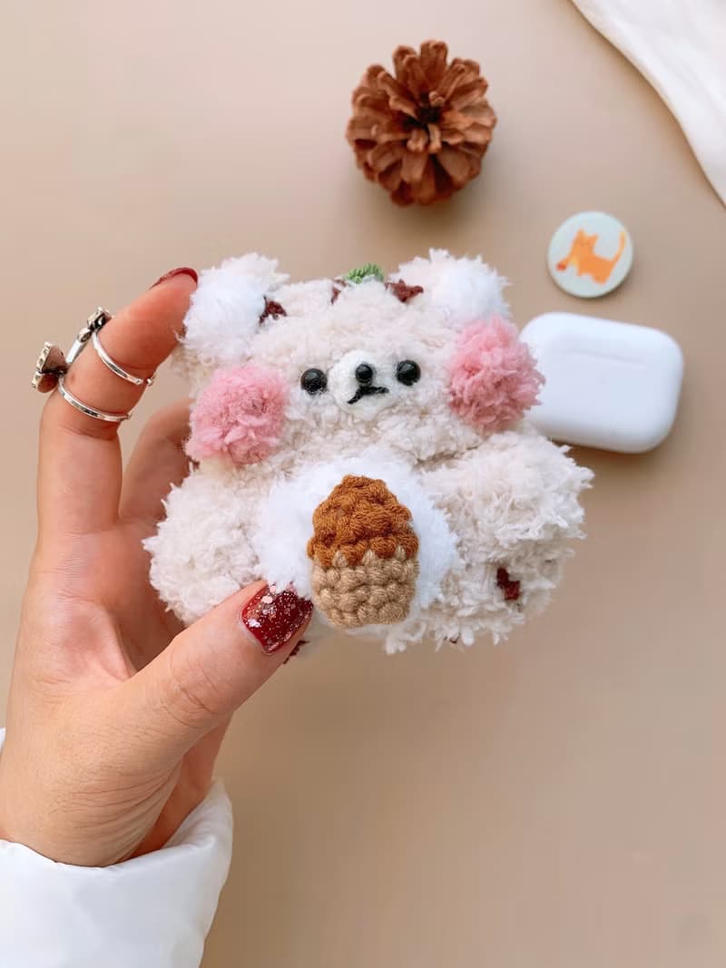 手工原創可愛松鼠耳機套鉤織耳機套蘋果無線耳機AirPods Pro