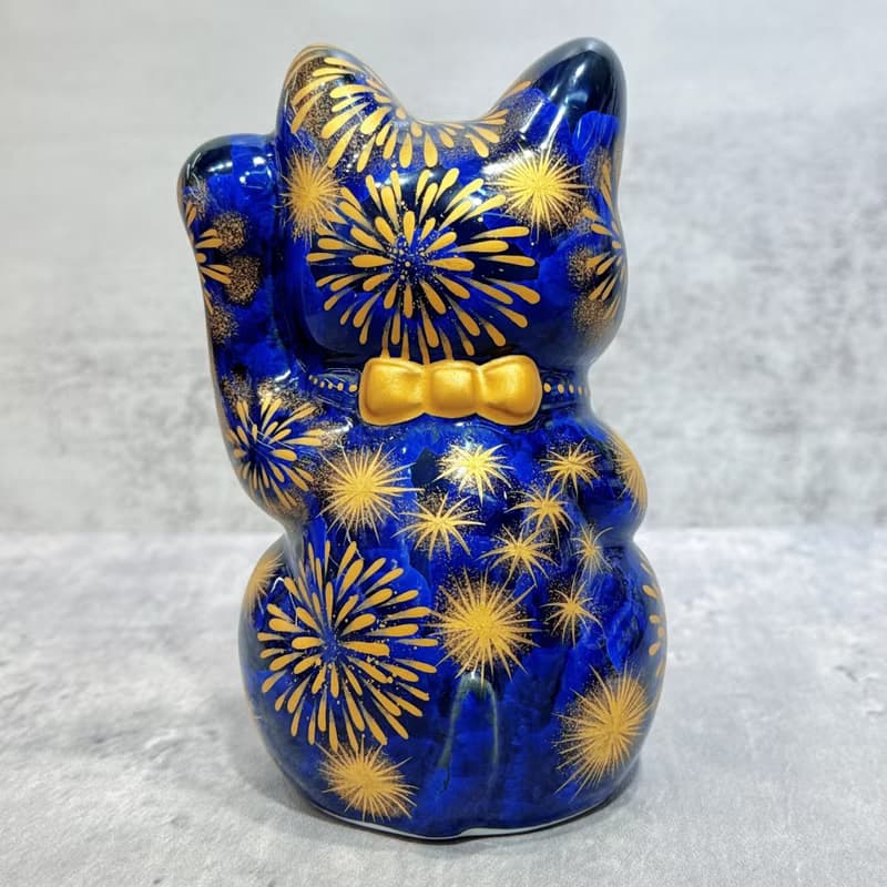 【墨火耀財】日本清水燒招財貓 | 青墨 花火 千万両