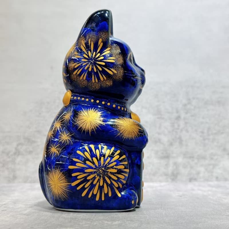 【墨火耀財】日本清水燒招財貓 | 青墨 花火 千万両