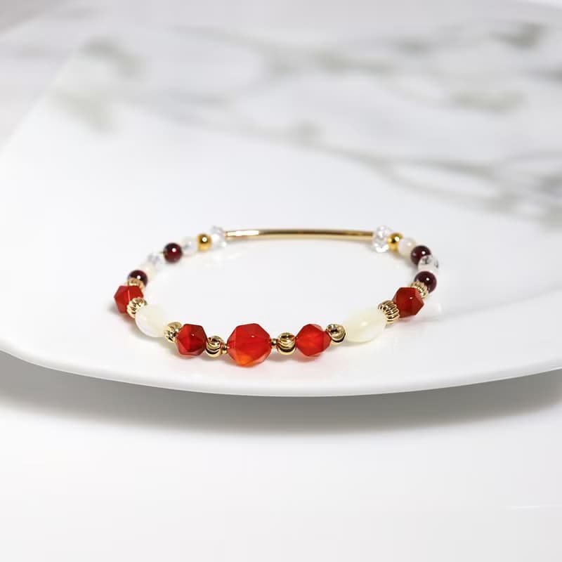 五月紅花 | S05紅瑪瑙珍珠石榴石水晶手鍊