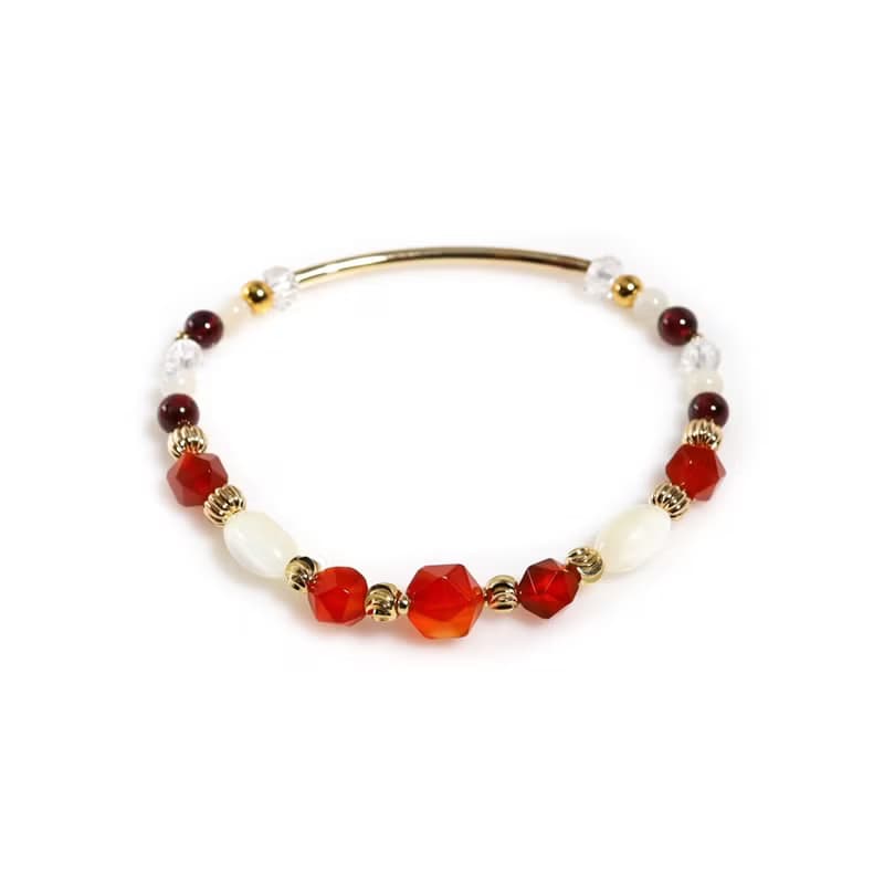 五月紅花 | S05紅瑪瑙珍珠石榴石水晶手鍊