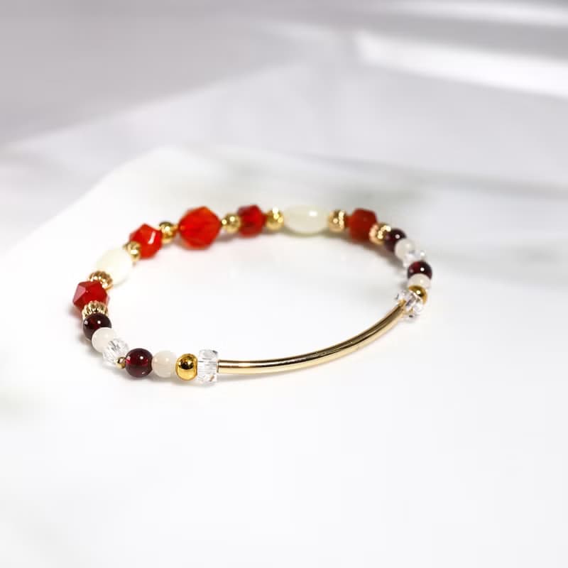 五月紅花 | S05紅瑪瑙珍珠石榴石水晶手鍊