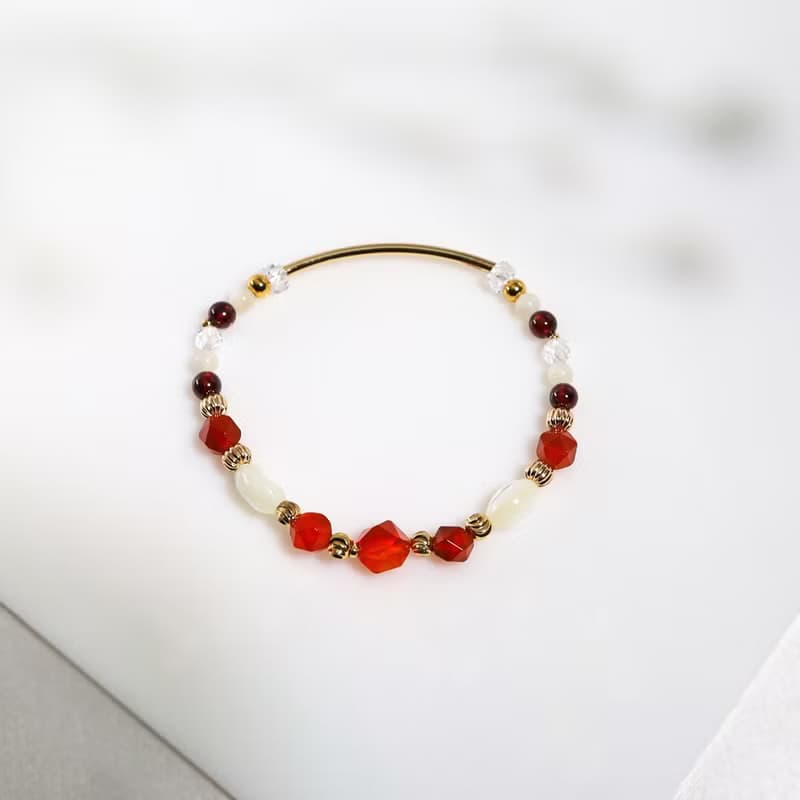 五月紅花 | S05紅瑪瑙珍珠石榴石水晶手鍊